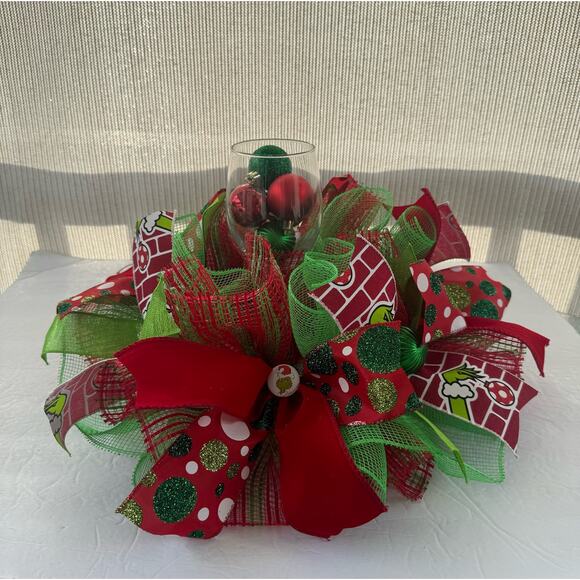 Green Monster Grinch Candle Holder Centerpiece, Candy Jar End Table Decoration - Picture 3 of 10